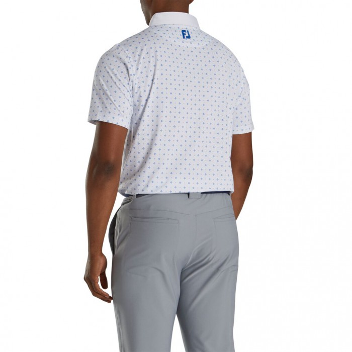 Camisas Footjoy Atléticos Fit Deco Print Self Collar Hombre Blancas Azul Real | ES1036728