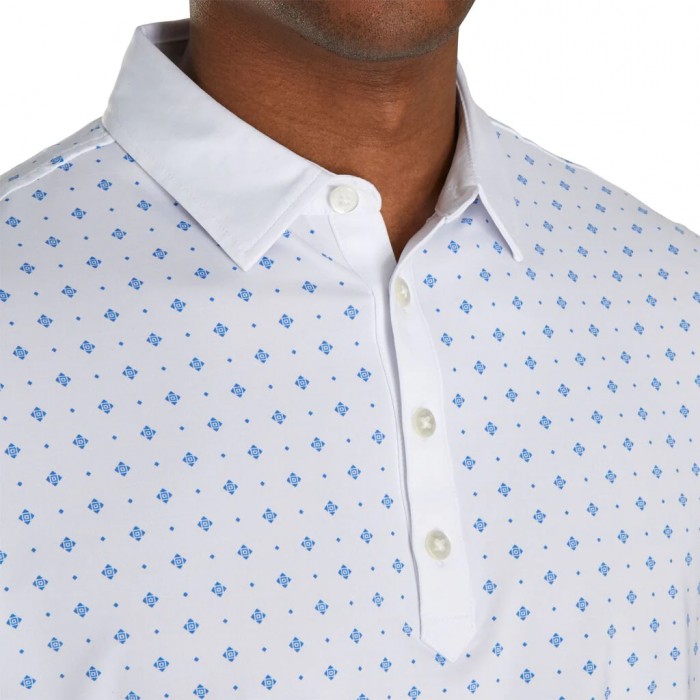 Camisas Footjoy Atléticos Fit Deco Print Self Collar Hombre Blancas Azul Real | ES1036728