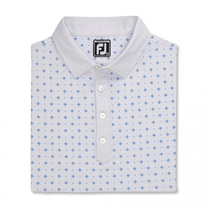 Camisas Footjoy Atléticos Fit Deco Print Self Collar Hombre Blancas Azul Real | ES1036728