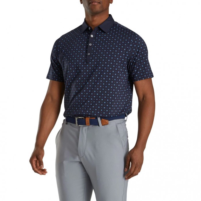 Camisas Footjoy Atléticos Fit Deco Print Self Collar Hombre Azul Marino | ES9507243