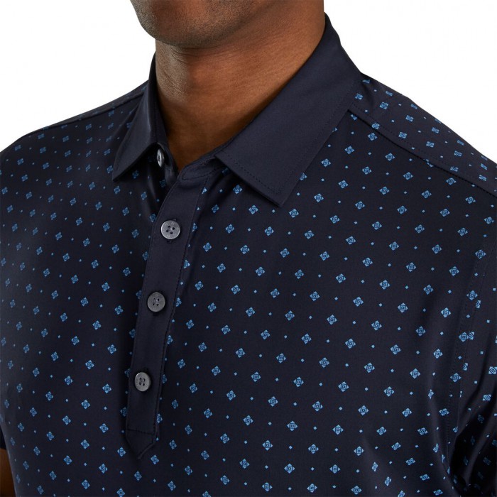 Camisas Footjoy Atléticos Fit Deco Print Self Collar Hombre Azul Marino | ES9507243