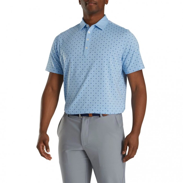 Camisas Footjoy Atléticos Fit Deco Print Self Collar Hombre Azules Claro Azul Marino | ES9537860