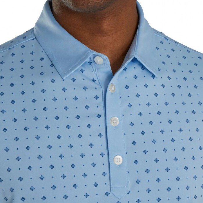 Camisas Footjoy Atléticos Fit Deco Print Self Collar Hombre Azules Claro Azul Marino | ES9537860