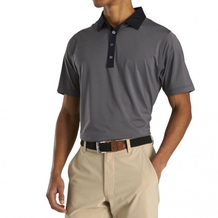 Camisas Footjoy Atléticos Fit Lisle End-On-End Self Collar Hombre Negras Gris | ES2867154