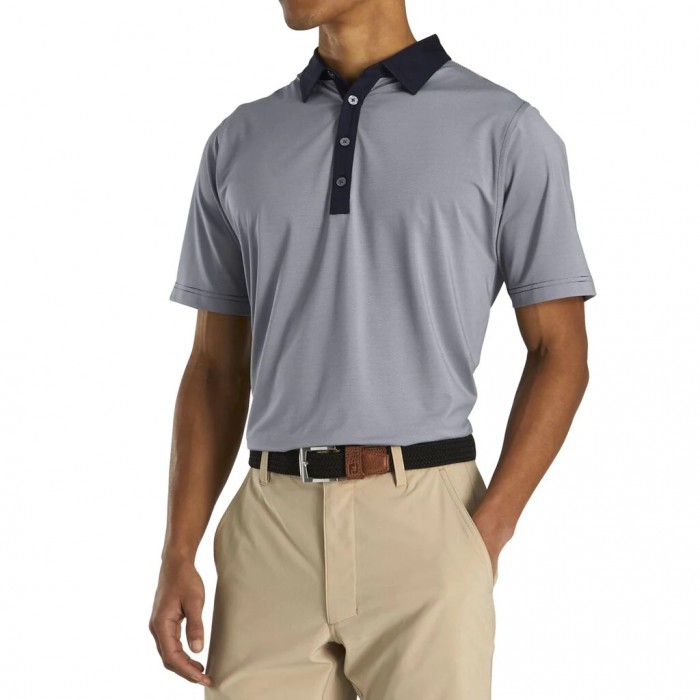 Camisas Footjoy Atléticos Fit Lisle End-On-End Self Collar Hombre Azul Marino Blancas | ES5138967