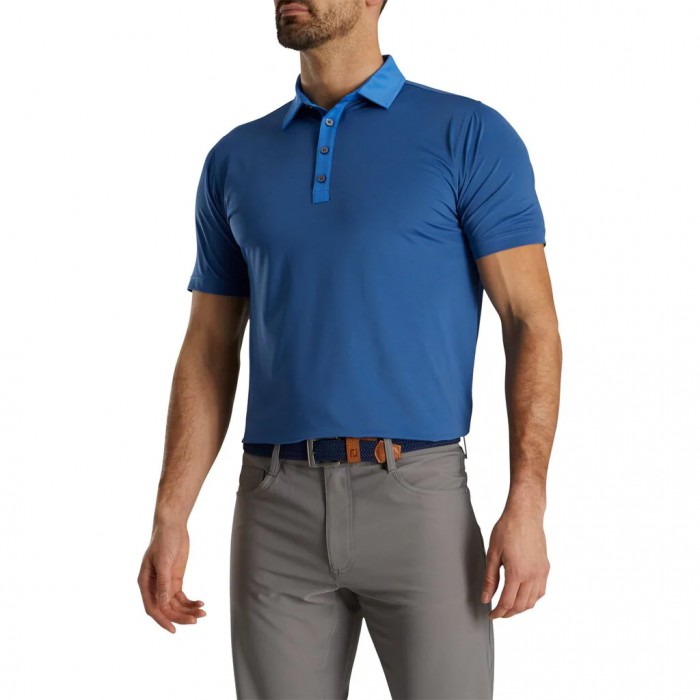 Camisas Footjoy Atléticos Fit Lisle End-On-End Self Collar Hombre Azul Real Azul Marino | ES6748293