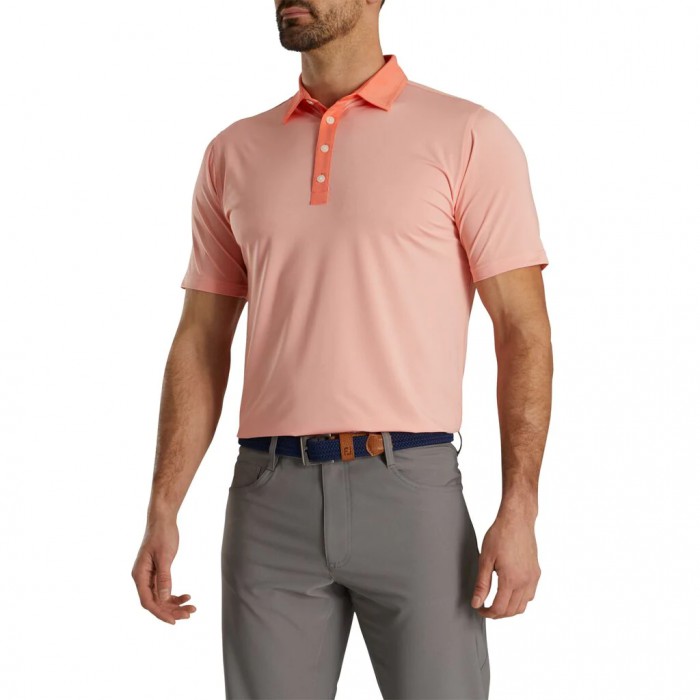 Camisas Footjoy Atléticos Fit Lisle End-On-End Self Collar Hombre Coral Blancas | ES9341625