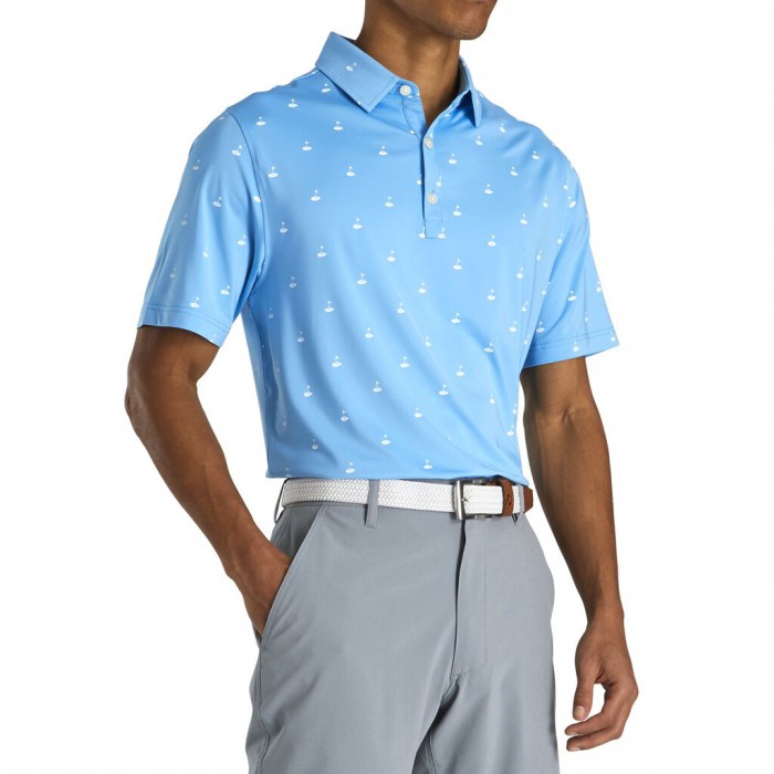 Camisas Footjoy Atléticos Fit Lisle Golf Print Self Collar Hombre Azules Claro | ES9532870