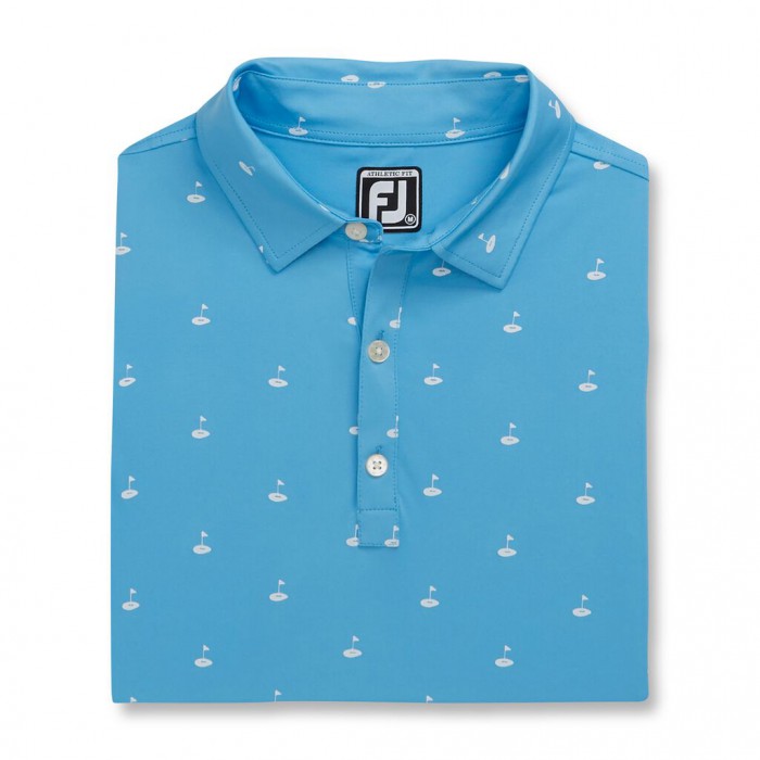 Camisas Footjoy Atléticos Fit Lisle Golf Print Self Collar Hombre Azules Claro | ES9532870