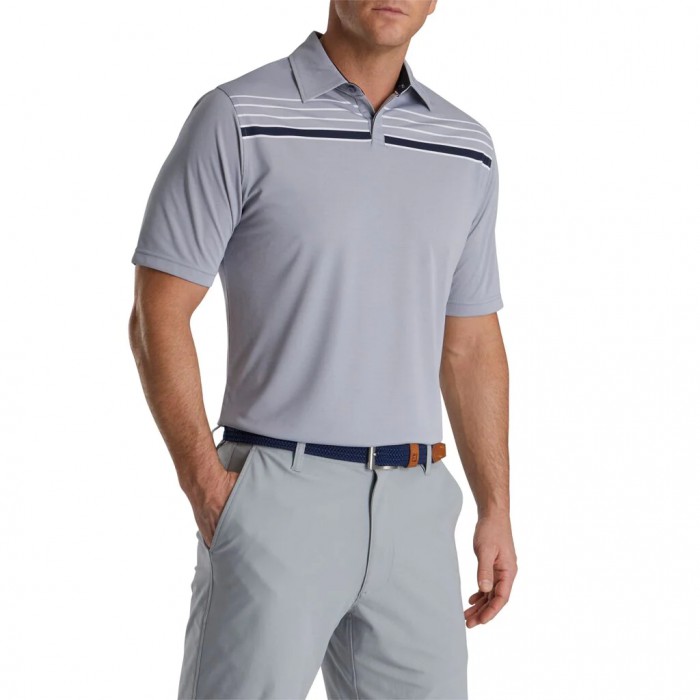 Camisas Footjoy Checker Jacquard Chest Stripe Self Collar Hombre Azul Marino Blancas | ES7632980