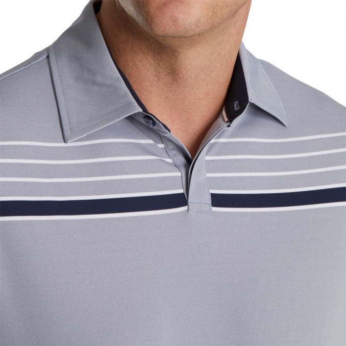 Camisas Footjoy Checker Jacquard Chest Stripe Self Collar Hombre Azul Marino Blancas | ES7632980