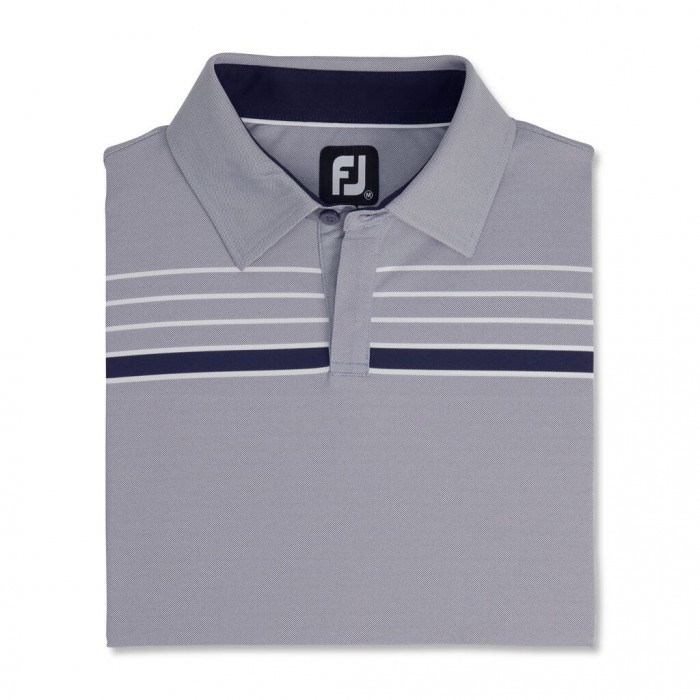 Camisas Footjoy Checker Jacquard Chest Stripe Self Collar Hombre Azul Marino Blancas | ES7632980