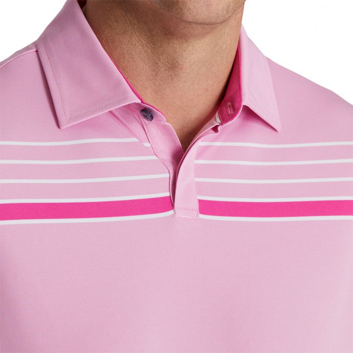 Camisas Footjoy Checker Jacquard Chest Stripe Self Collar Hombre Rosas Blancas | ES7925810