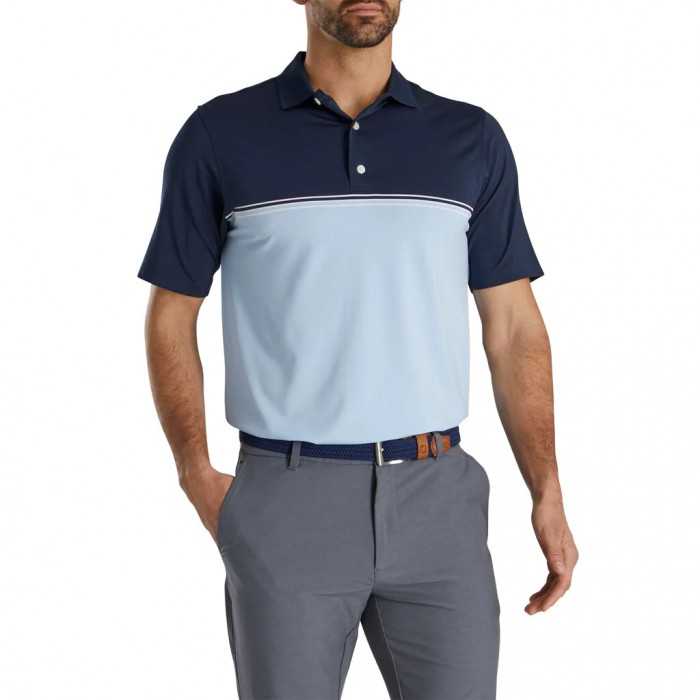 Camisas Footjoy Color Block Lisle Knit Collar Hombre Azul Marino Blancas | ES4293857