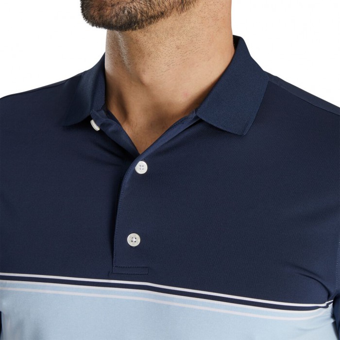 Camisas Footjoy Color Block Lisle Knit Collar Hombre Azul Marino Blancas | ES4293857