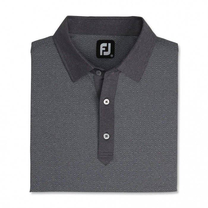 Camisas Footjoy Diamond Line Print Lisle Self Collar Hombre Negras Blancas | ES7136209