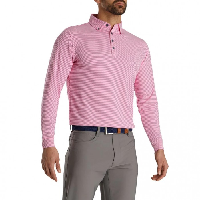 Camisas Footjoy Feeder Stripe Jersey Buttondown Collar Hombre Rosas Blancas | ES0126573