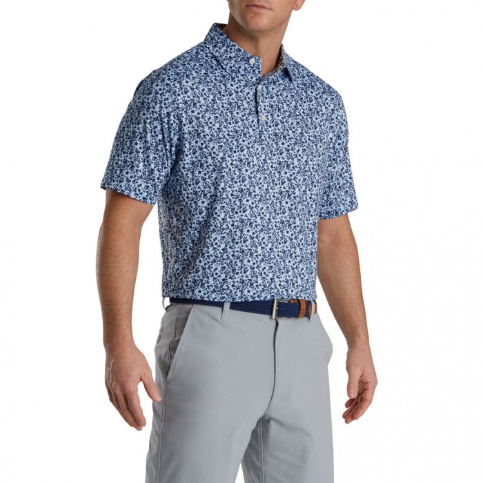 Camisas Footjoy Floral Vines Lisle Print Self Collar Hombre Azul Marino Verde Menta | ES5417982