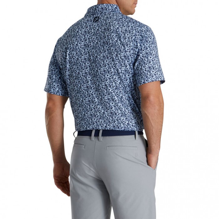 Camisas Footjoy Floral Vines Lisle Print Self Collar Hombre Azul Marino Verde Menta | ES5417982