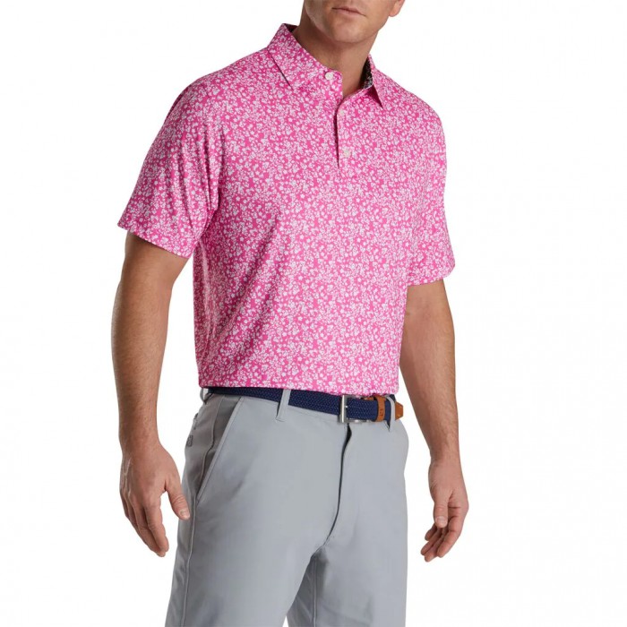 Camisas Footjoy Floral Vines Lisle Print Self Collar Hombre Rosas Blancas Negras | ES8763519