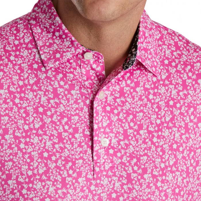 Camisas Footjoy Floral Vines Lisle Print Self Collar Hombre Rosas Blancas Negras | ES8763519