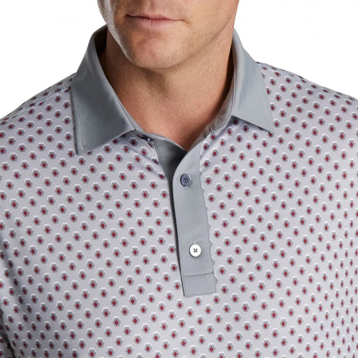 Camisas Footjoy Geometric Print Lisle Self Collar Hombre Gris | ES2804167