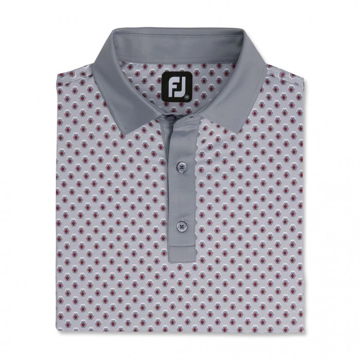 Camisas Footjoy Geometric Print Lisle Self Collar Hombre Gris | ES2804167