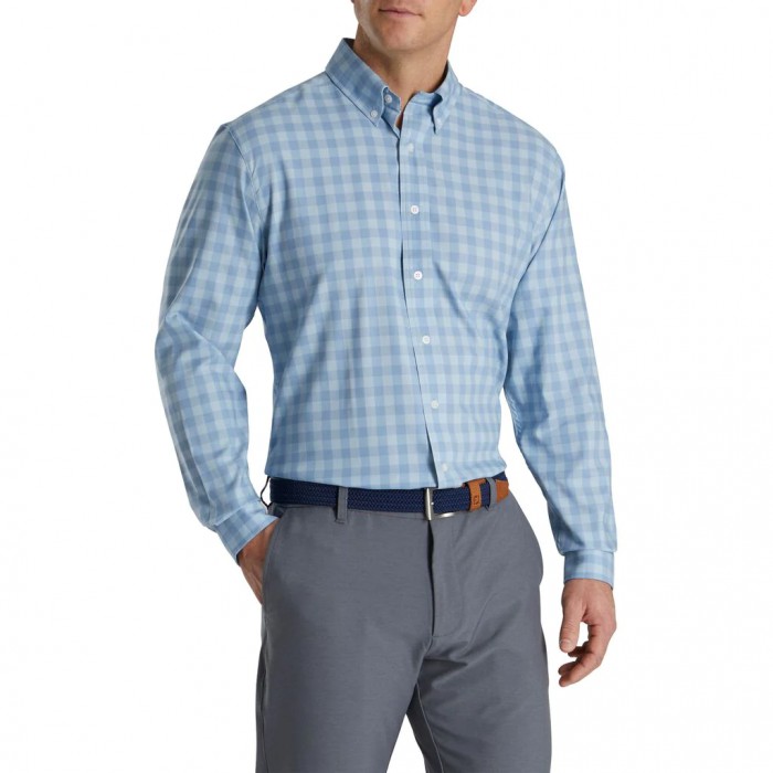 Camisas Footjoy Gingham Stretch Algodon Hombre Mist / Wedgewood | ES6039245