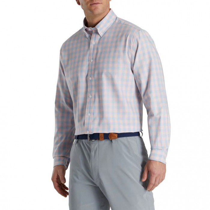 Camisas Footjoy Gingham Stretch Algodon Hombre Rosas Claro | ES7961480