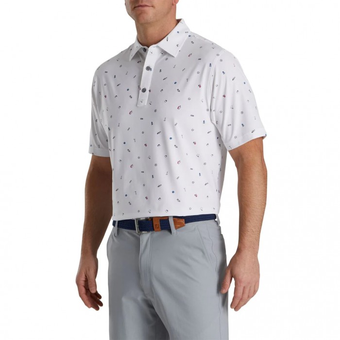 Camisas Footjoy Golf Doodle Print Lisle Self Collar Hombre Blancas | ES3408916