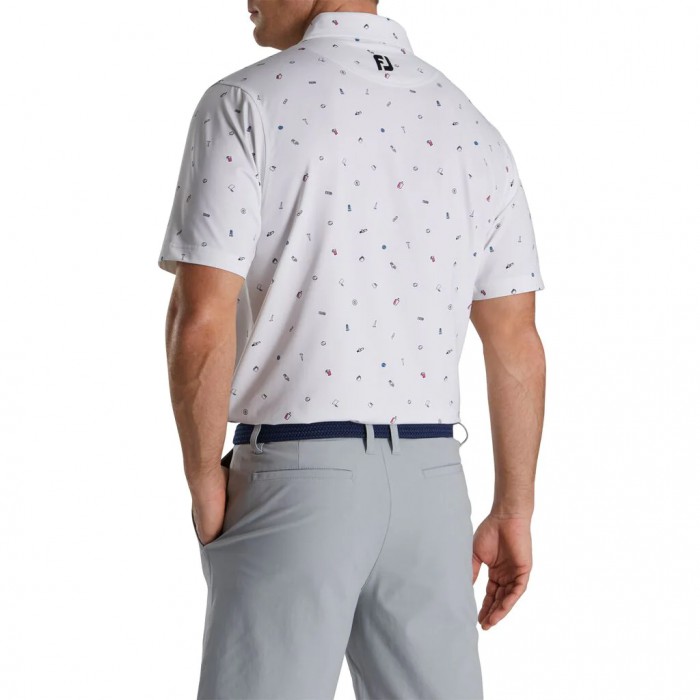 Camisas Footjoy Golf Doodle Print Lisle Self Collar Hombre Blancas | ES3408916