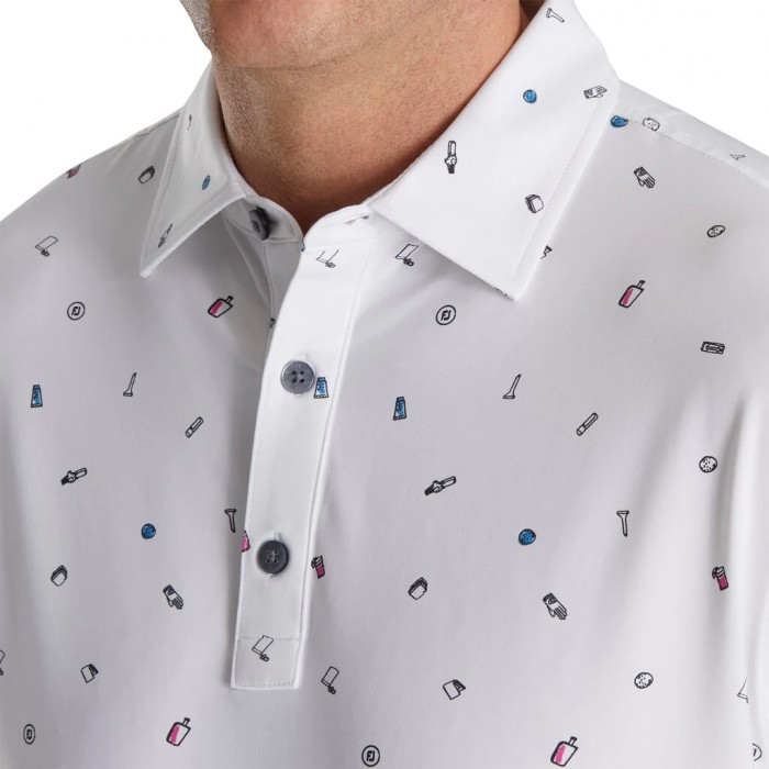 Camisas Footjoy Golf Doodle Print Lisle Self Collar Hombre Blancas | ES3408916