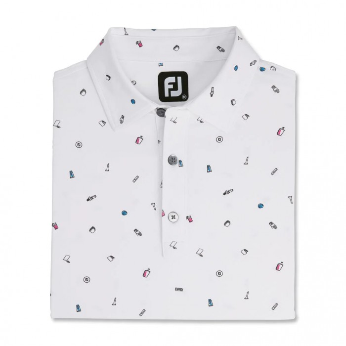 Camisas Footjoy Golf Doodle Print Lisle Self Collar Hombre Blancas | ES3408916