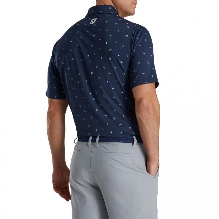 Camisas Footjoy Golf Doodle Print Lisle Self Collar Hombre Azul Marino | ES4157938