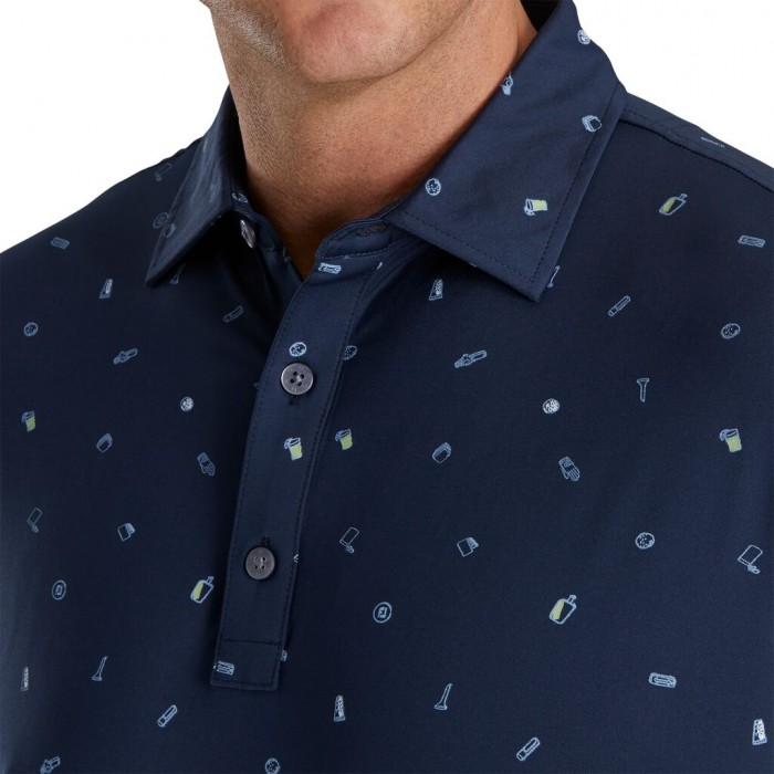 Camisas Footjoy Golf Doodle Print Lisle Self Collar Hombre Azul Marino | ES4157938