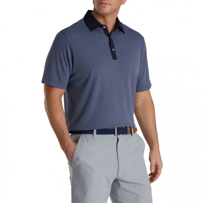 Camisas Footjoy Jacquard Dot Lisle Self Collar Hombre Azul Marino | ES1023594