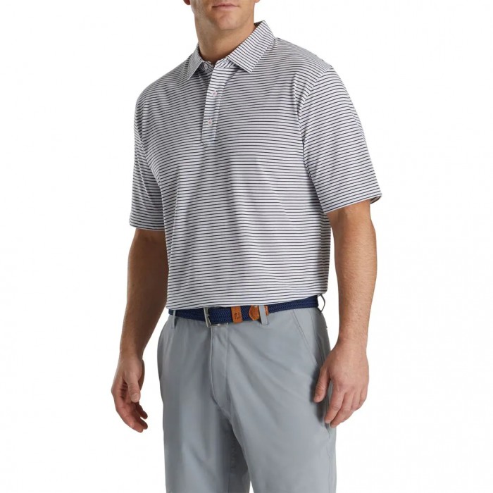 Camisas Footjoy Jersey Pencil Stripe Hombre Blancas Azul Marino | ES7028951