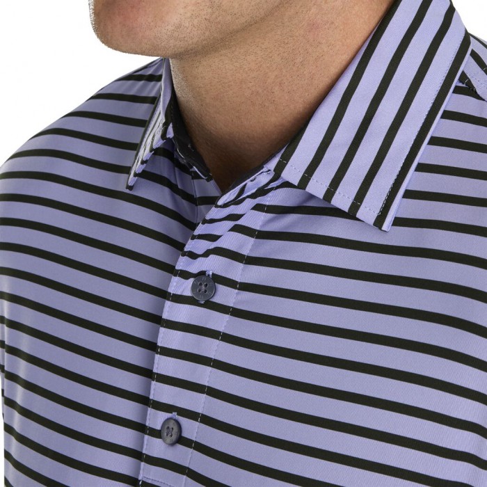 Camisas Footjoy Lisle 2-Color Stripe Self Collar Hombre Lavanda Negras | ES0943527