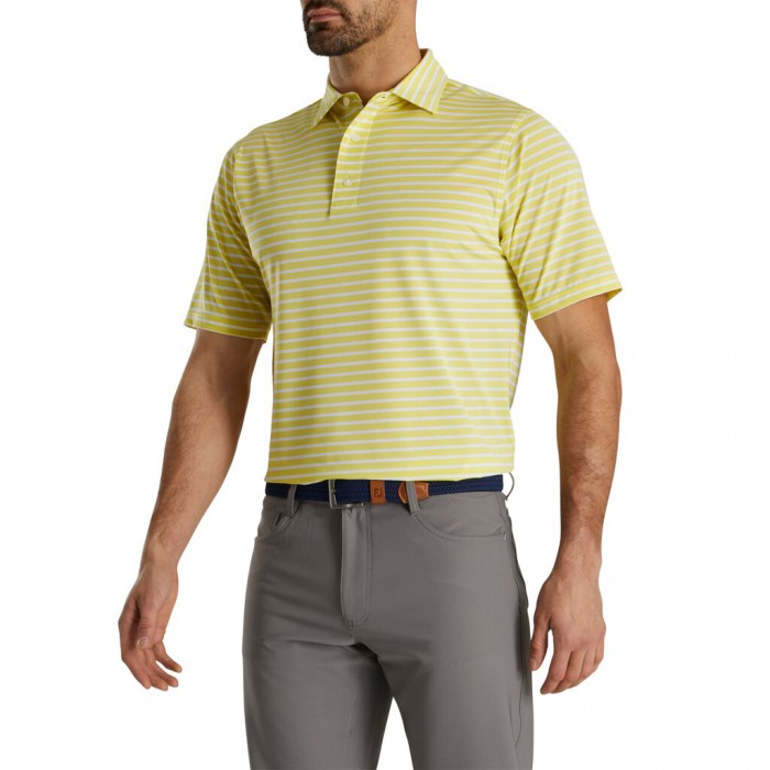 Camisas Footjoy Lisle 2-Color Stripe Self Collar Hombre Amarillo Blancas | ES1097432