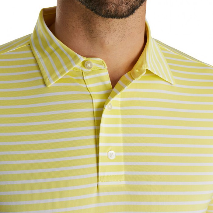 Camisas Footjoy Lisle 2-Color Stripe Self Collar Hombre Amarillo Blancas | ES1097432