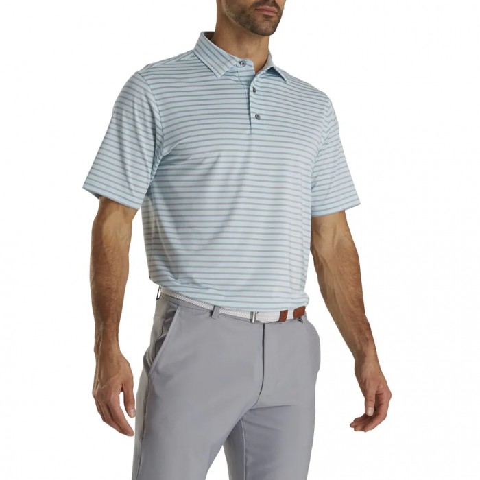 Camisas Footjoy Lisle 2-Color Stripe Self Collar Hombre Azules Gris | ES1465937