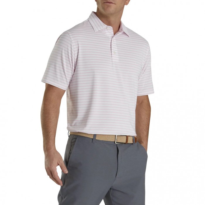 Camisas Footjoy Lisle 2-Color Stripe Self Collar Hombre Blancas Rosas Claro | ES2145608