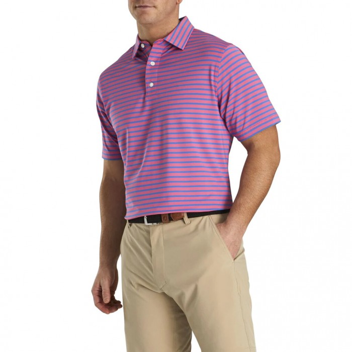 Camisas Footjoy Lisle 2-Color Stripe Self Collar Hombre Rosas | ES6038472