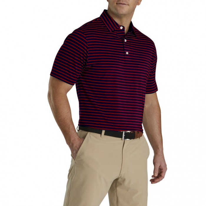 Camisas Footjoy Lisle 2-Color Stripe Self Collar Hombre Azul Marino Rojas | ES6321478