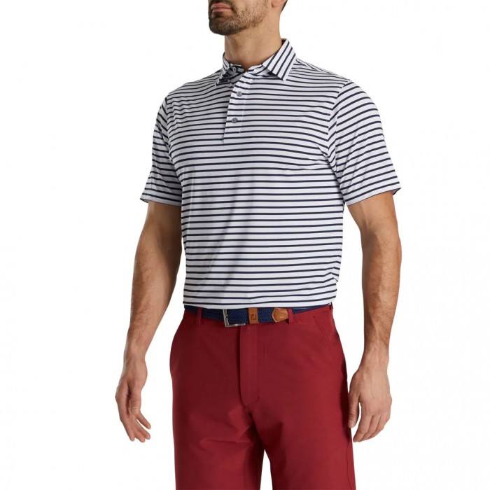 Camisas Footjoy Lisle 2-Color Stripe Self Collar Hombre Blancas Azul Marino | ES7235864