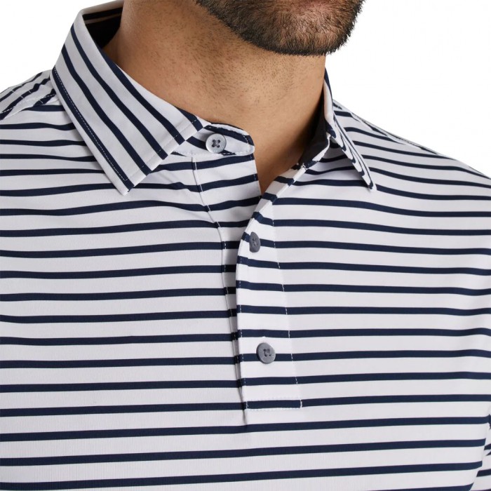 Camisas Footjoy Lisle 2-Color Stripe Self Collar Hombre Blancas Azul Marino | ES7235864