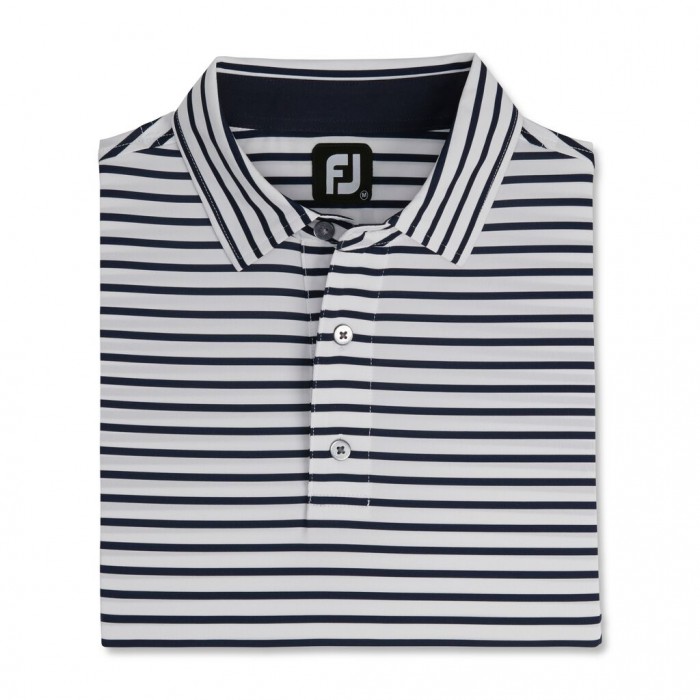 Camisas Footjoy Lisle 2-Color Stripe Self Collar Hombre Blancas Azul Marino | ES7235864