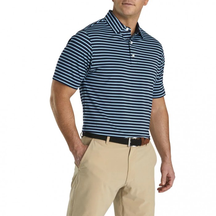 Camisas Footjoy Lisle 2-Color Stripe Self Collar Hombre Azul Marino Azules Claro | ES8402673