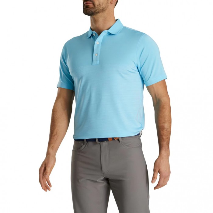 Camisas Footjoy Lisle Engineered Pin Stripe Self Collar Hombre Azules Claro Blancas | ES0635987