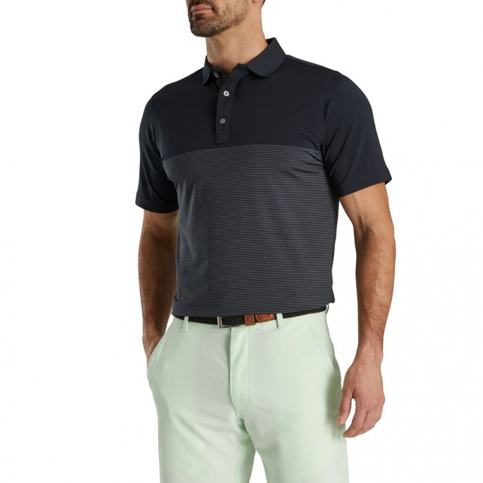 Camisas Footjoy Lisle Engineered Pin Stripe Self Collar Hombre Negras Gris | ES5867432